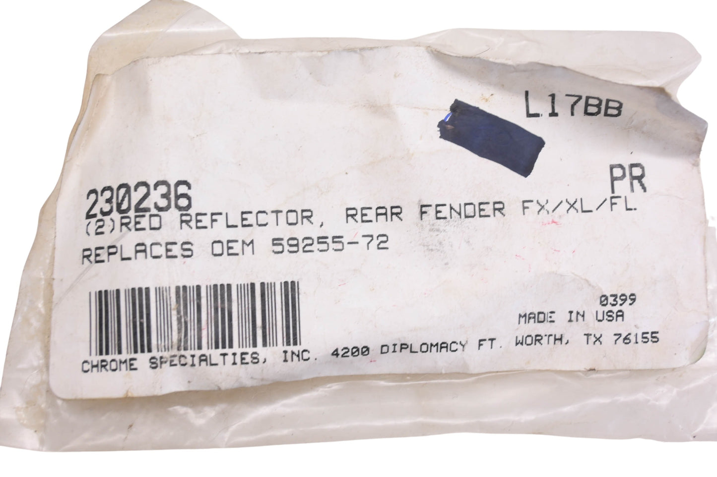 Chrome Specialties L17BB, 230236, 59255-72 Rear Fender Red Reflector NOS