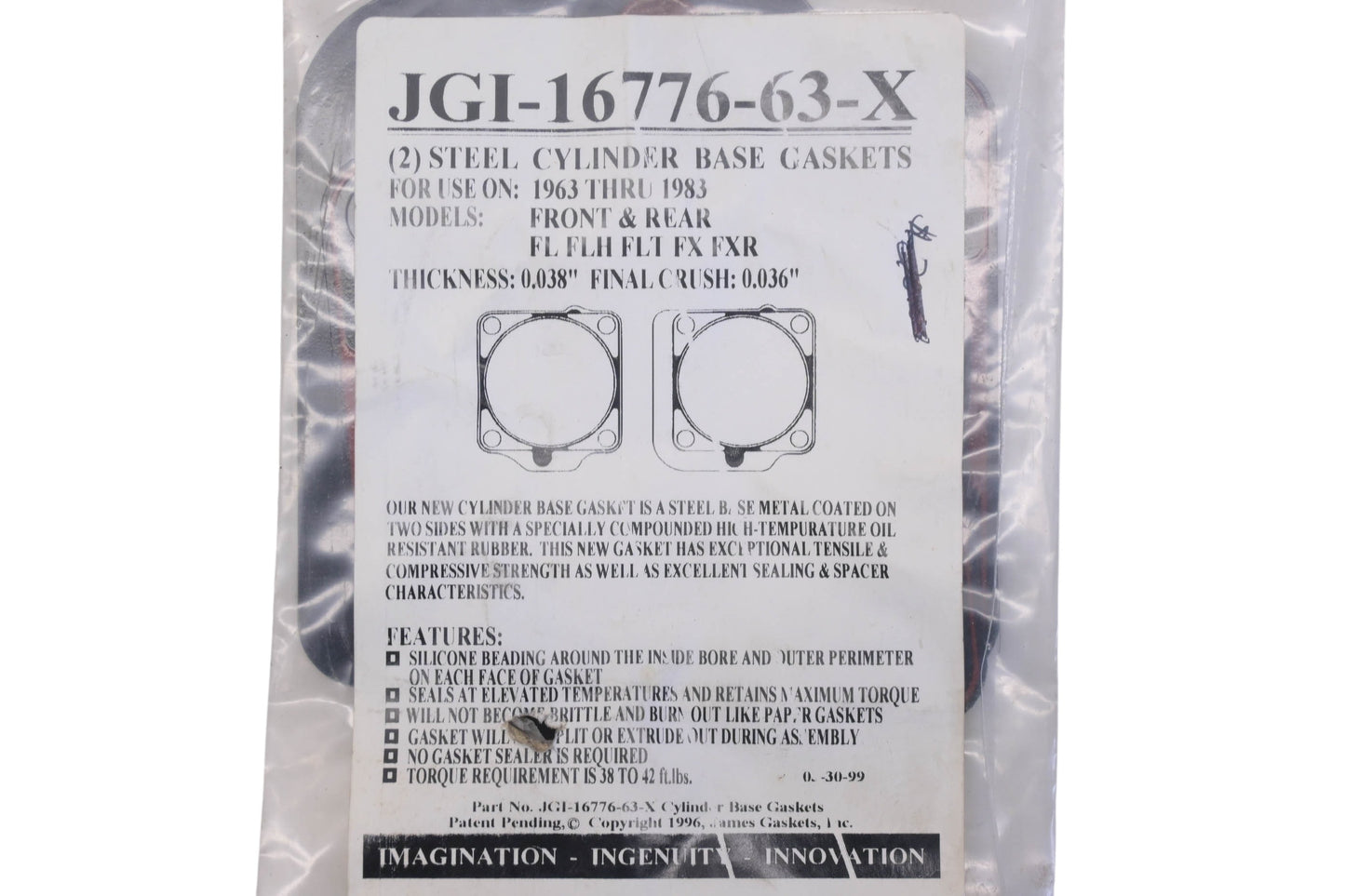 James Gaskets JGI-16776-63-X, JGI 16776 63 X, JGI1677663X Steel Cylinder Head Gasket Kit NOS