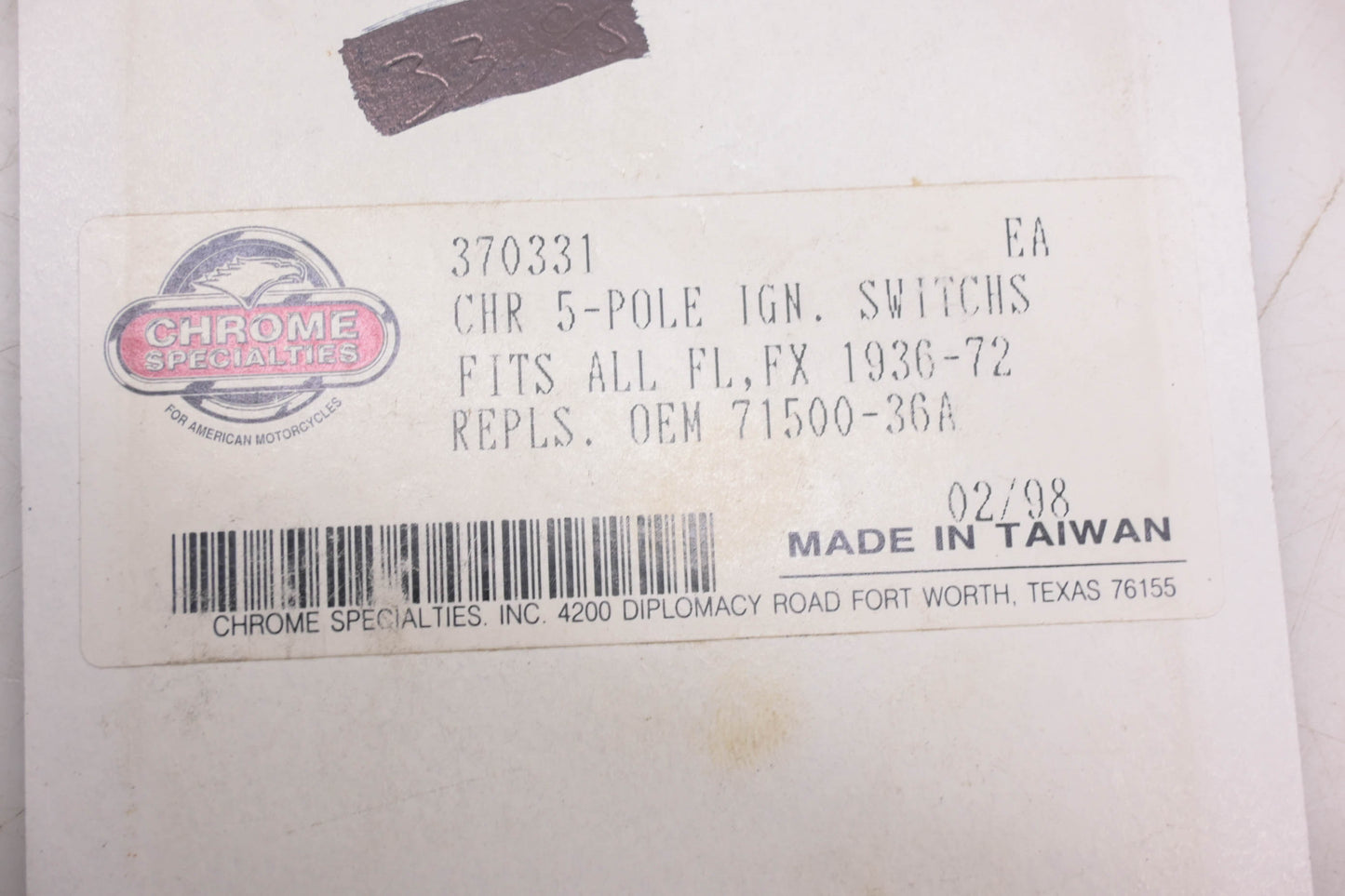 Chrome Specialties 370331, 71500-36A Chrome 5-Pole Ignition Switches NOS