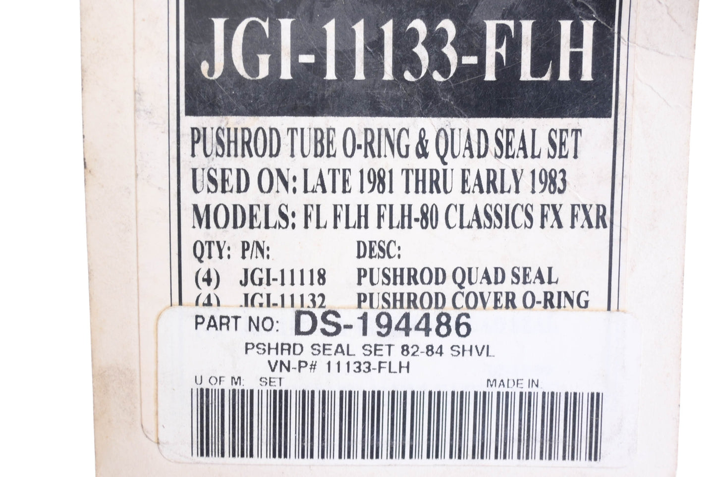 James Gaskets DS-194486, 11133-FLH Pushrod Seal Kit NOS