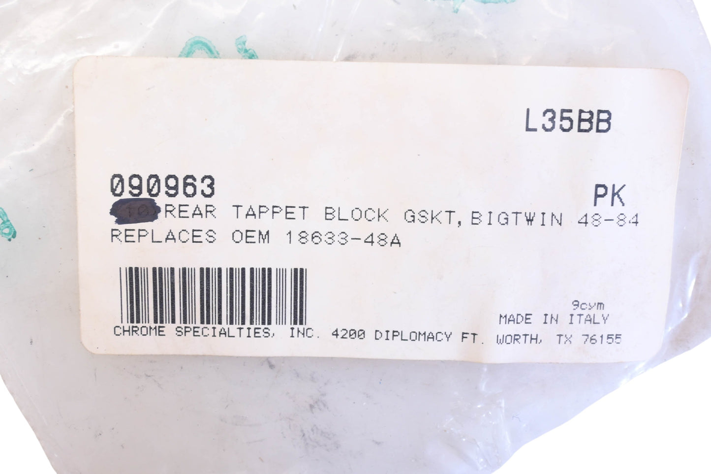 Chrome Specialties 090963, 18633-48A Rear Tappet Block Gaskets Qty 10 NOS