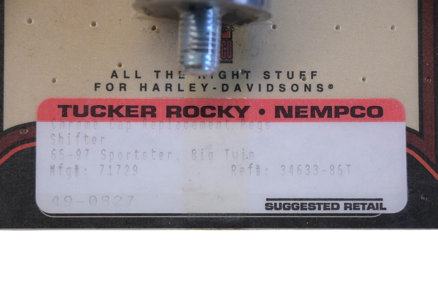 Tucker Rocky 49-0827, 71729, 34633-85T Chrome Cap Shifter Peg NOS