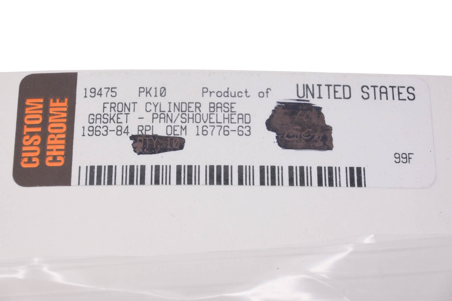 Custom Chrome 19475, 19-475, 16776-63 Front Cylinder Base Gasket NOS
