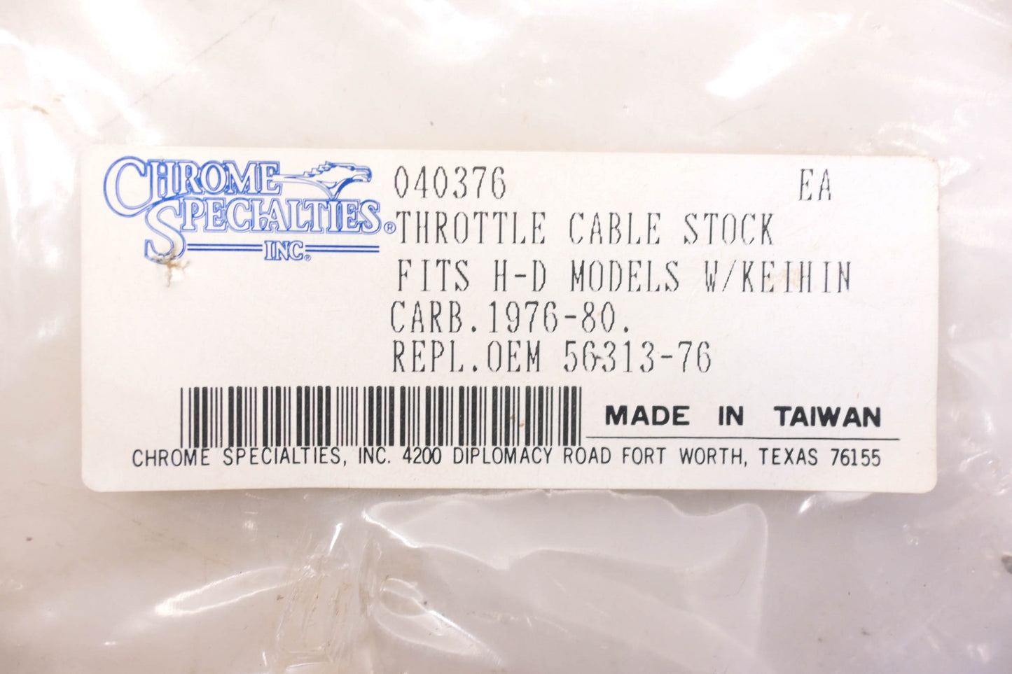 Chrome Specialties 040379, 56313-76 36 1/2'' Throttle Cable NOS