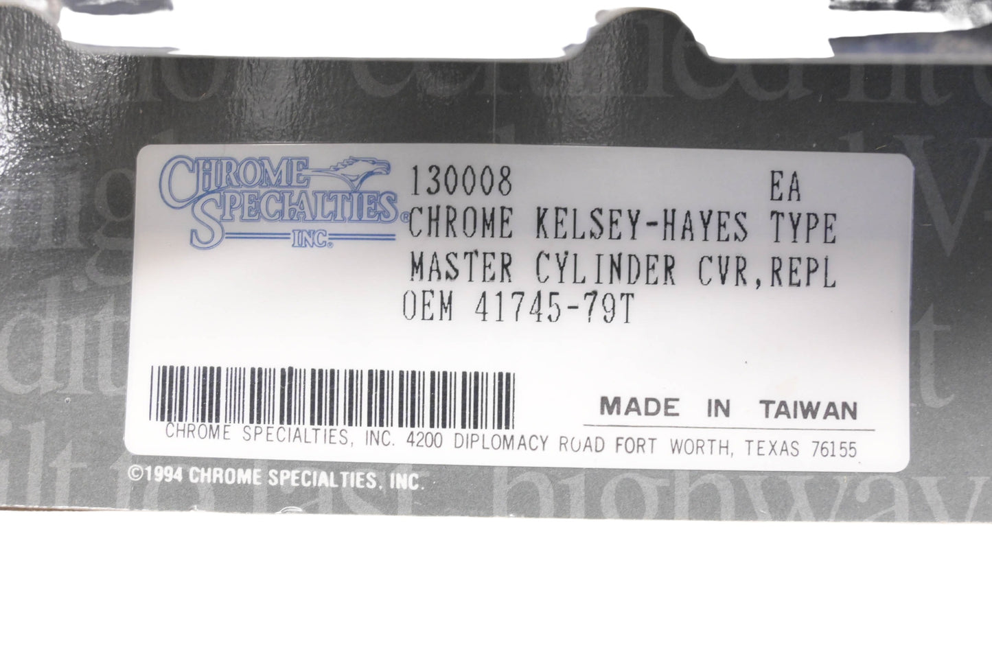 Chrome Specialties 130008, 41745-79T Chrome Master Cylinder Cover NOS