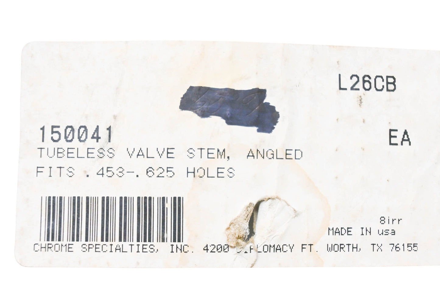 Chrome Specialties 150041, 945 Angled Valve Stem NOS