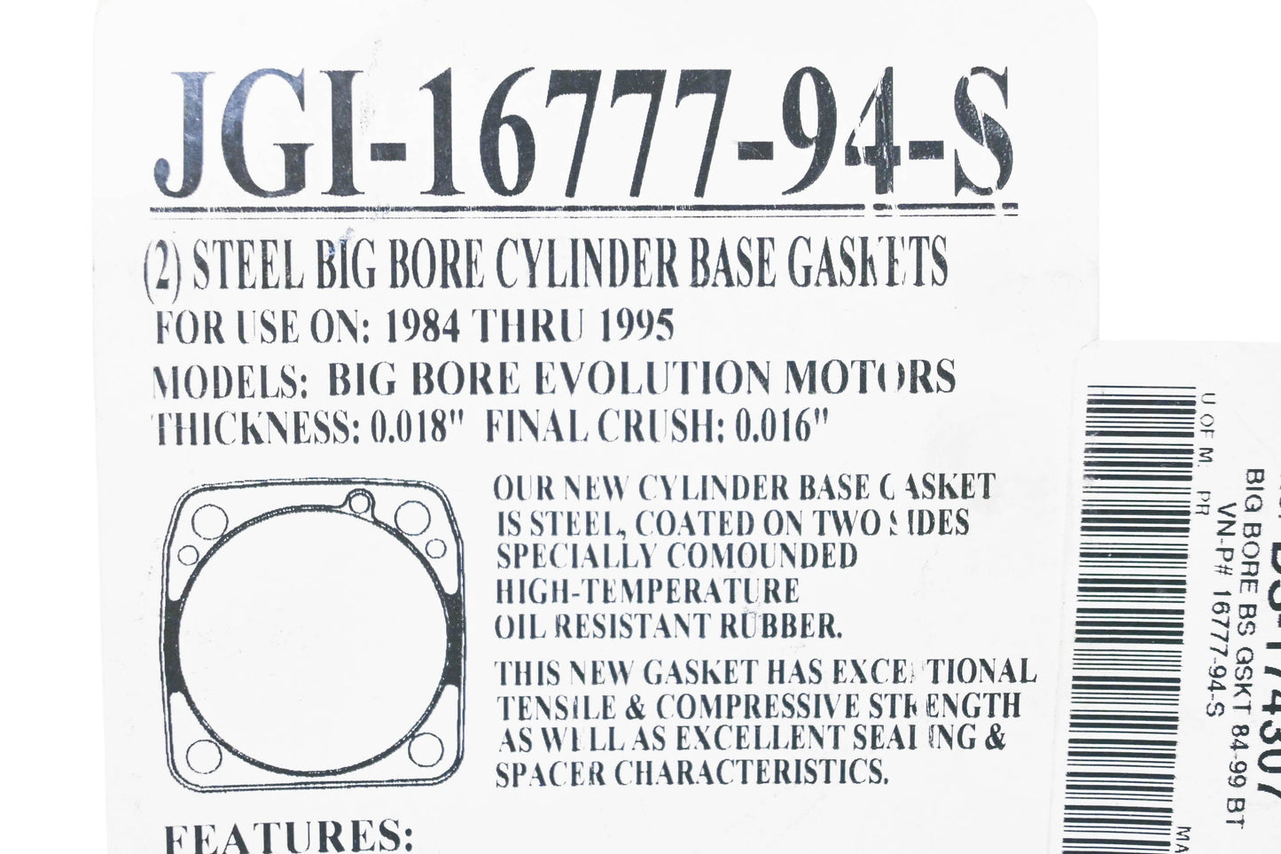 James Gaskets JGI-16777-94-S Gasket Kit NOS