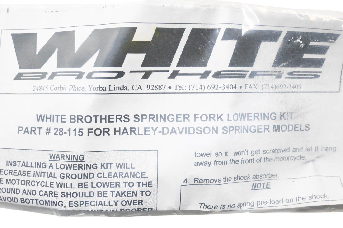 White Brothers 28-115, 28205 Spring Fork Lowering Kit NOS