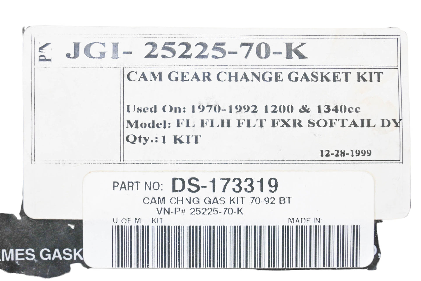 James Gaskets JGI-25225-70-K, DS-173319 Cam Gear Change Gasket Kit NOS