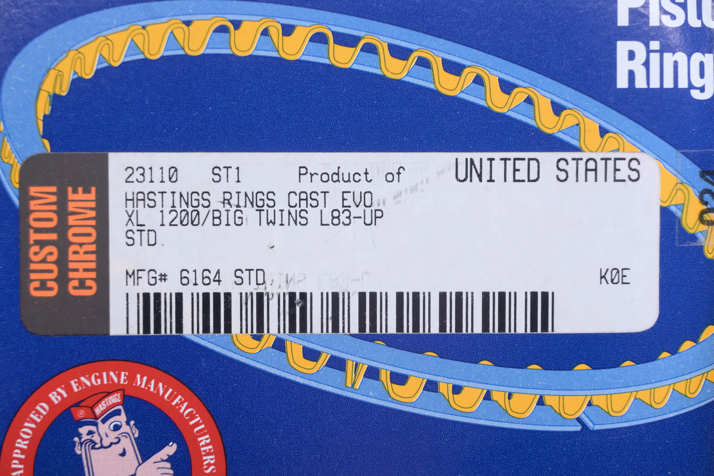 Hastings 23110, 23-110, 61645 STD Piston Ring Kit NOS