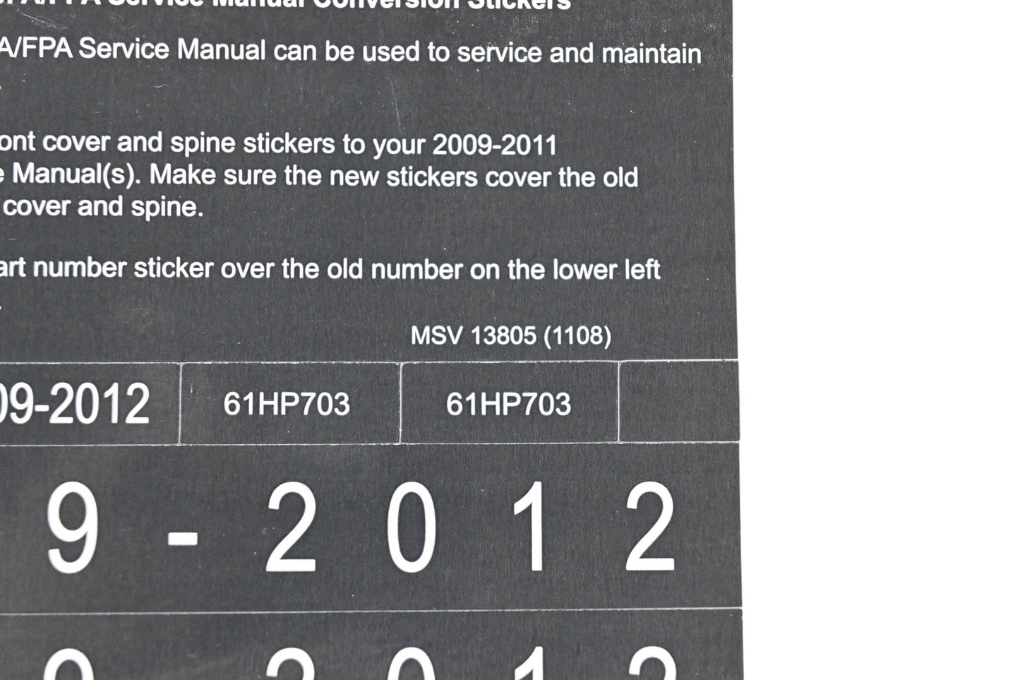 New OEM Honda MSV 13805 2012 TRX420FA/FPA Service Manual Conversion Sticker Kit NOS
