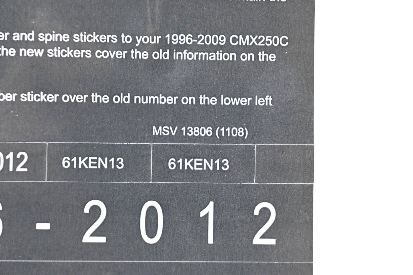 New OEM Honda MSV 13806 2012 CMX250C Service Manual Conversion Sticker Kit NOS