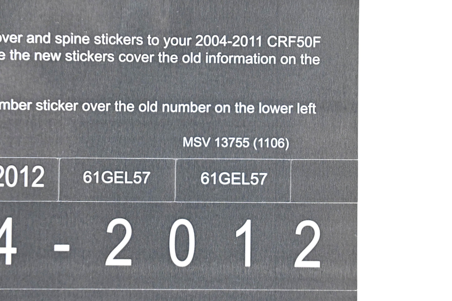 New OEM Honda MSV 13755 2012 CRF50F Service Manual Conversion Sticker Kit NOS