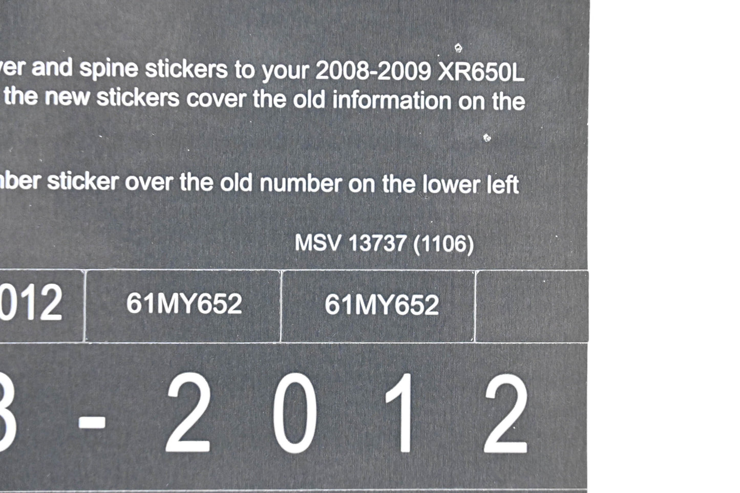 New OEM Honda MSV 13737 2012 XR650L Service Manual Conversion Sticker Kit NOS
