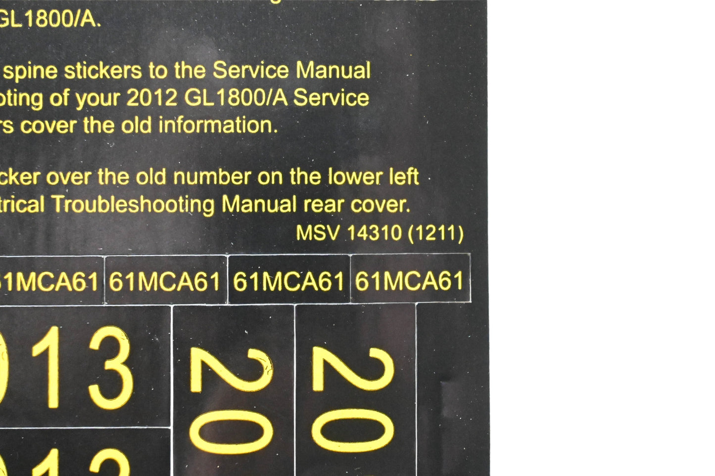 New OEM Honda MSV 14310 2012-2013 GL1800/A Service Manual Conversion Sticker Kit NOS