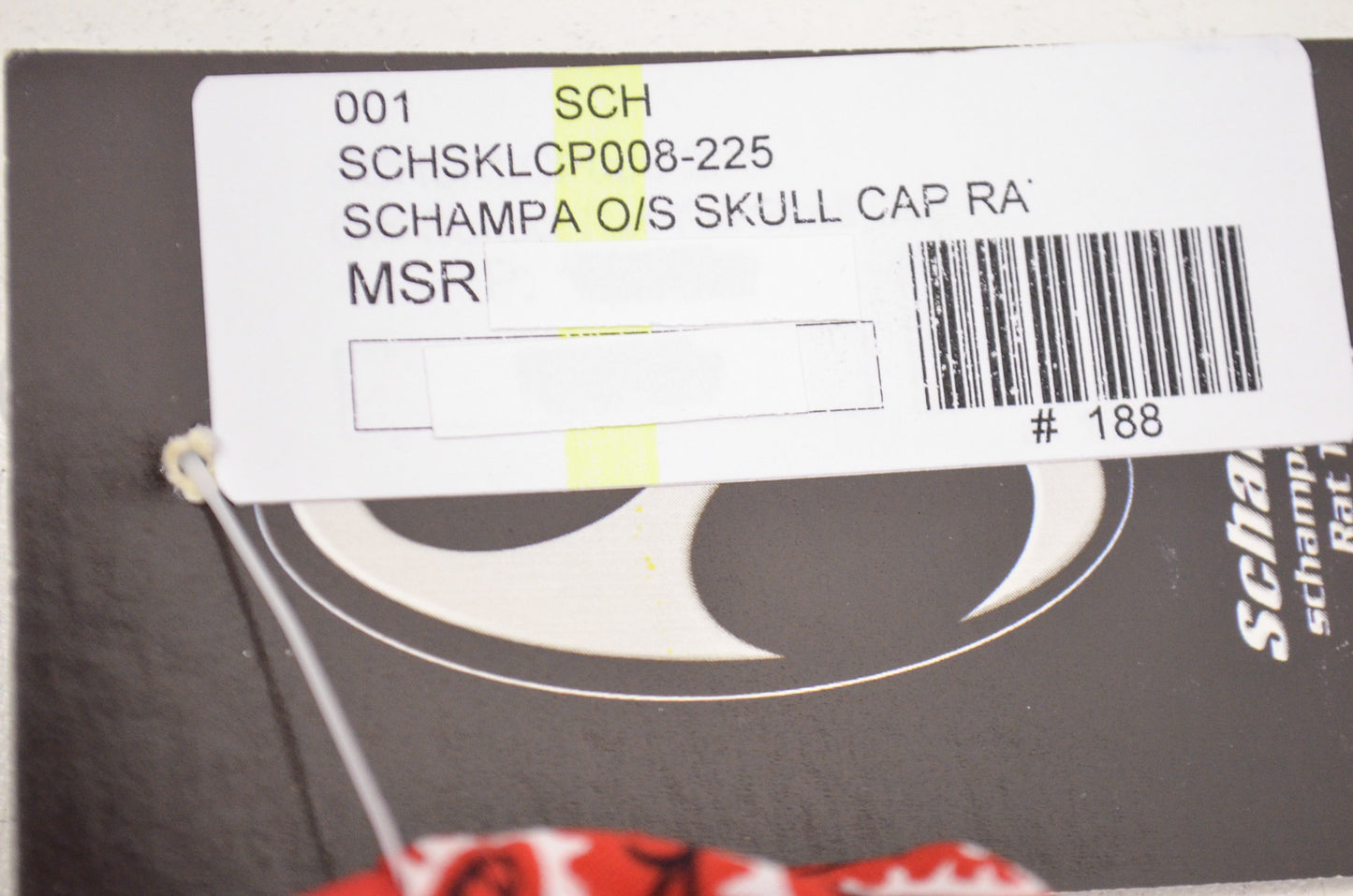 New Schampa Old School Rat Tail Skull Cap Stretch Band Black White on Red Paisle