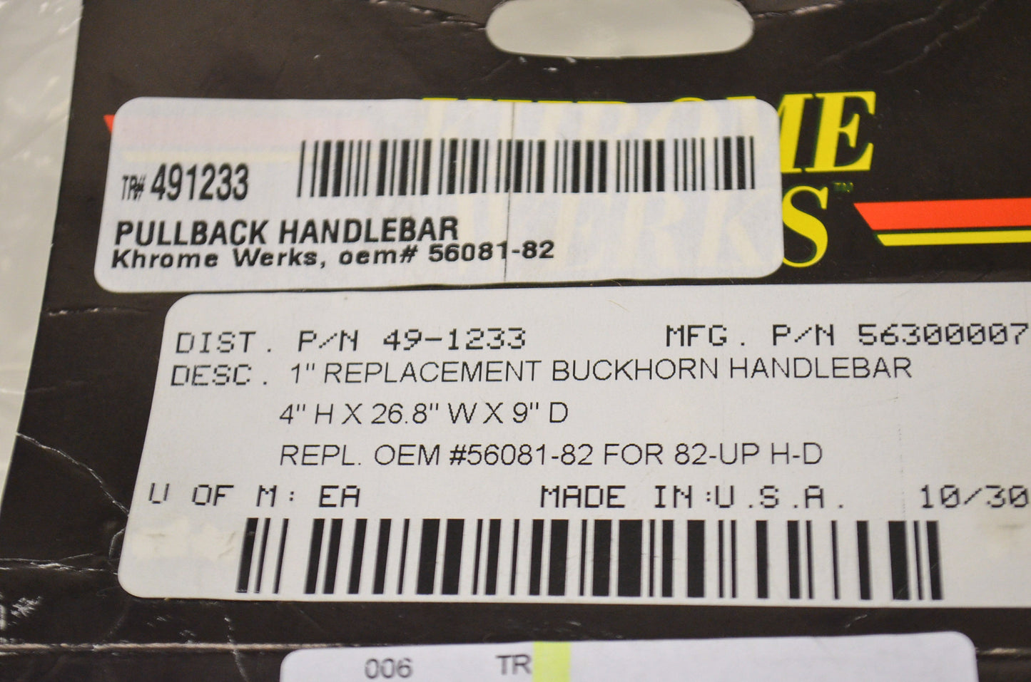 Krome Werks 1' Replacement Buckhorn Pullback Handlebar 82-Up Harley Davidson NOS