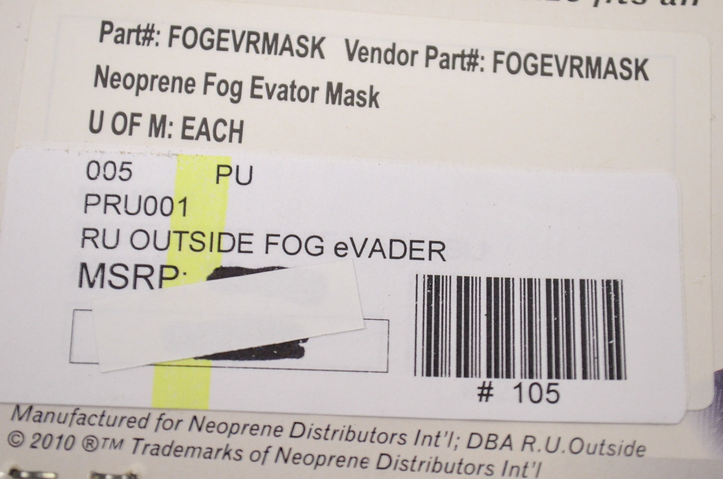Fog eVader Breath Deflector Mask NOS