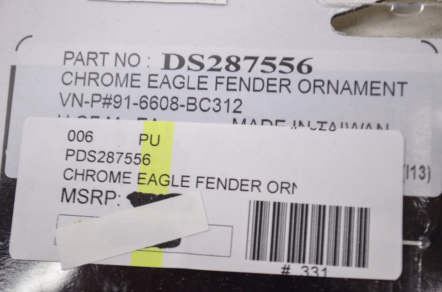 New Drag Specialties Chrome Eagle Fender Ornament W/ Gold Detailing