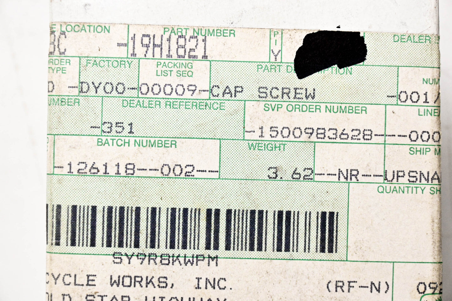 New OEM John Deere 19H1821 Cap Screw NOS