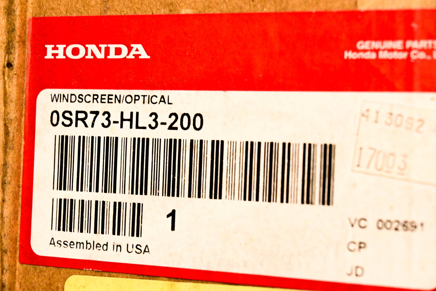 New OEM Honda 0SR73-HL3-200 Full Poly Windscreen Optical Grade Kit NOS