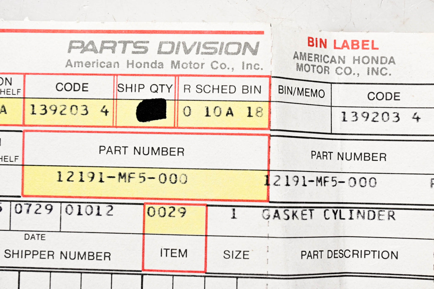 New OEM Honda 12191-MF5-000 Cylinder Gasket NOS