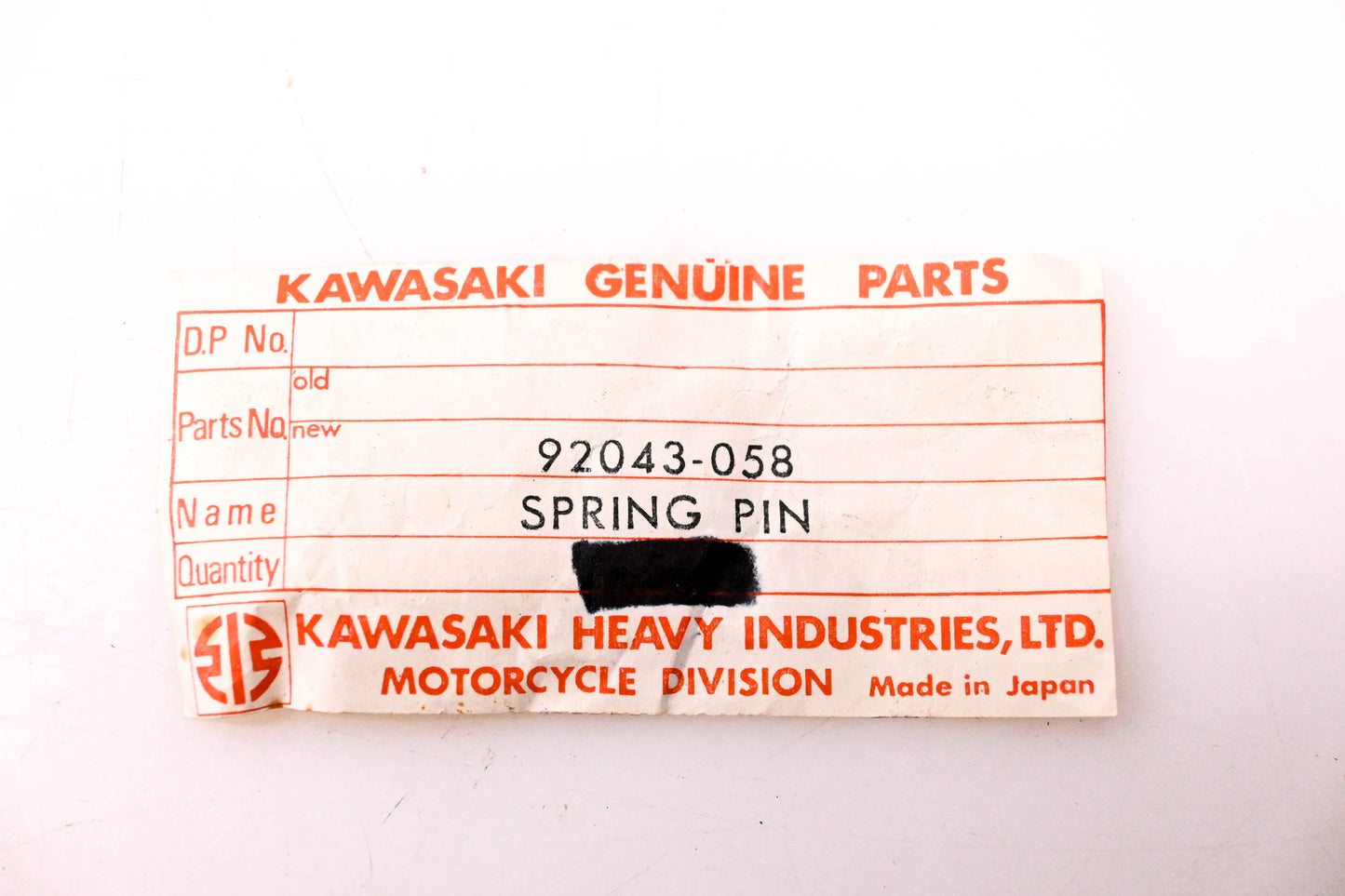 New OEM Kawasaki 92043-058 Change Pedal Spring Pin NOS