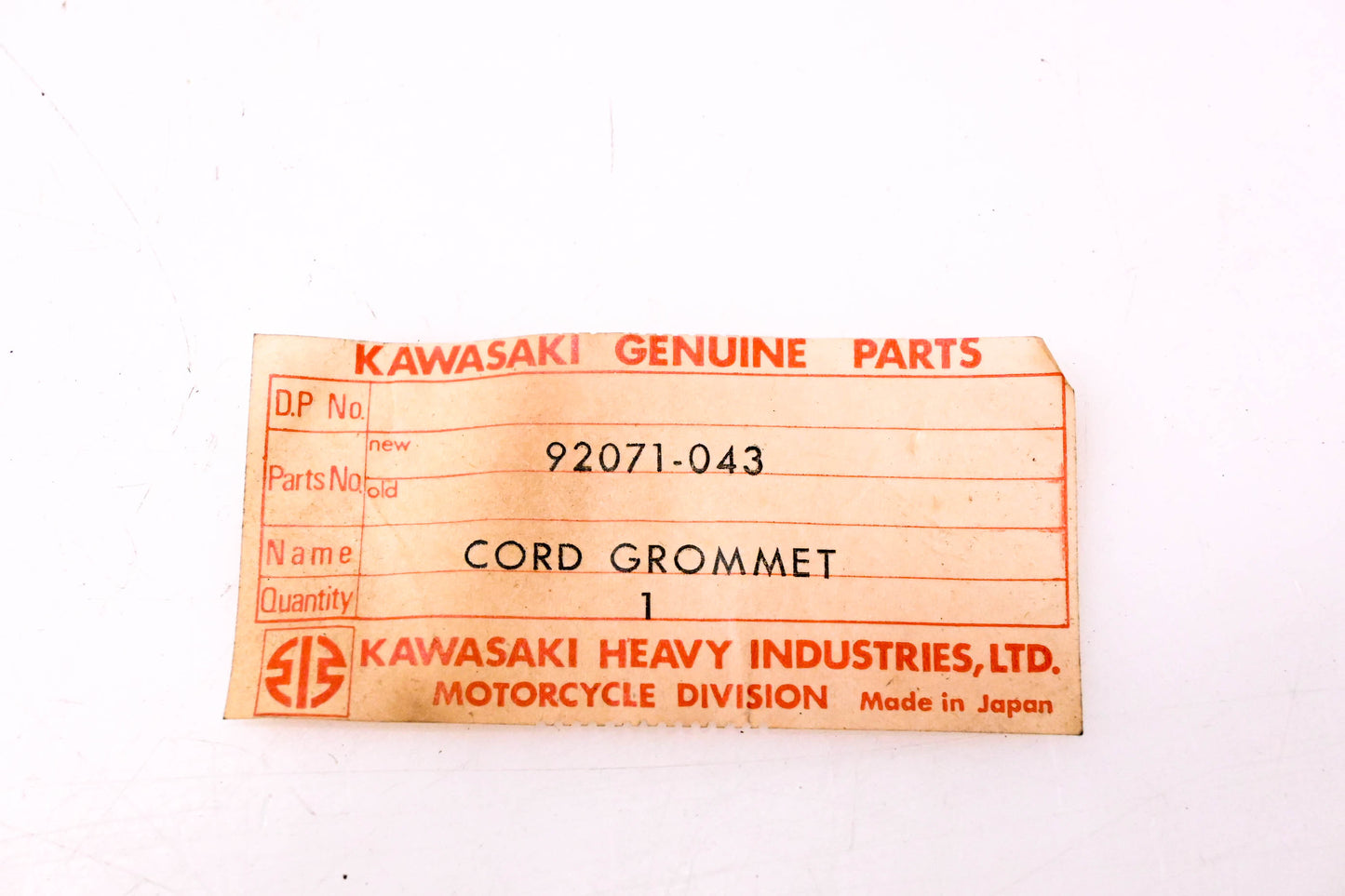 New OEM Kawasaki 92071-043 Tension Cord Grommet NOS
