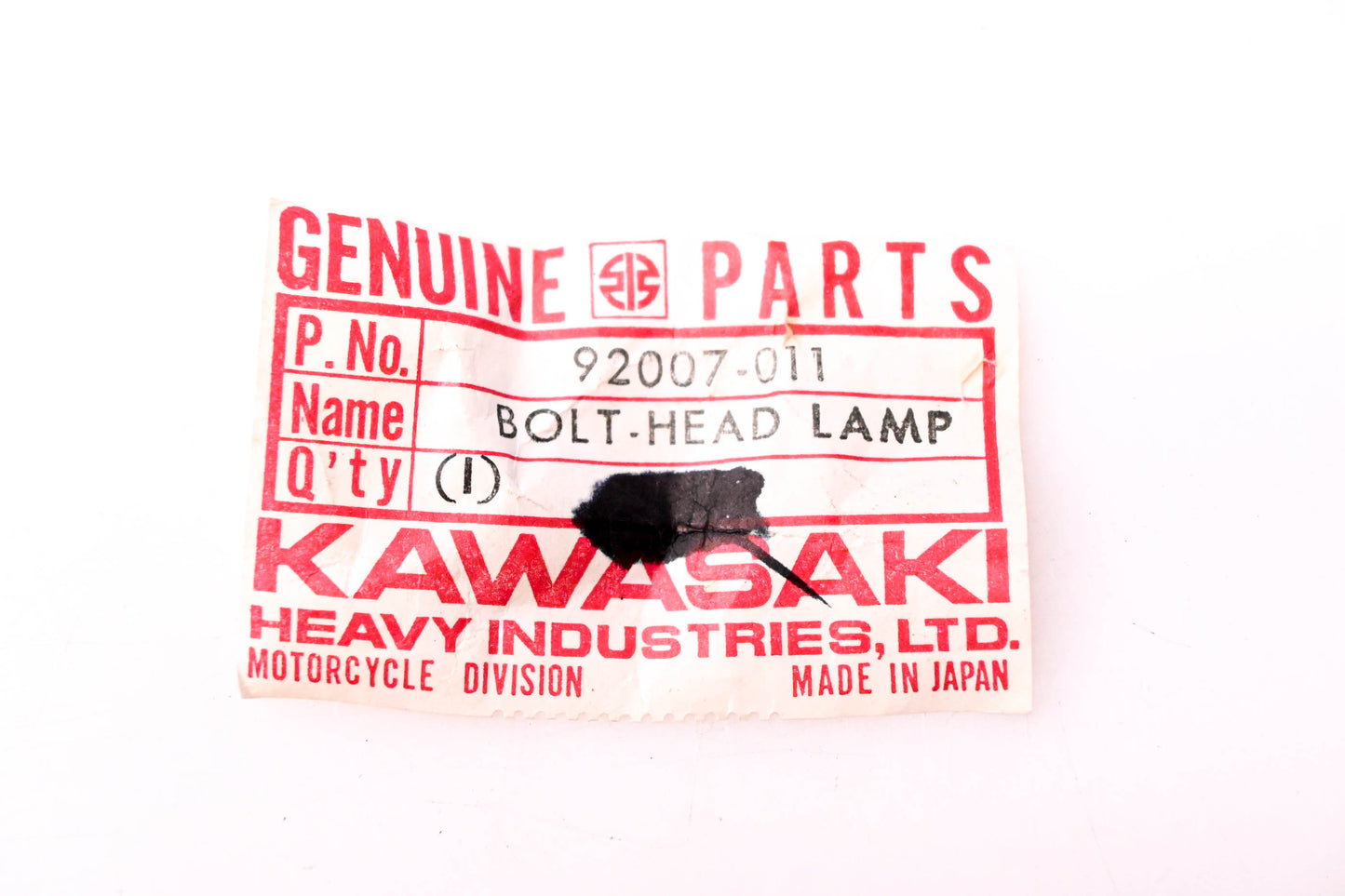 New OEM Kawasaki 92007-011 Headlight Bucket Bolt 10X25 NOS