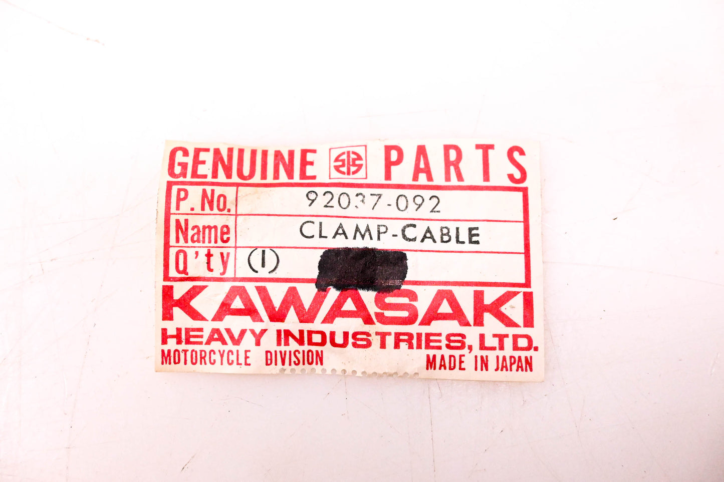 New OEM Kawasaki 92037-092 Cable Clamp NOS