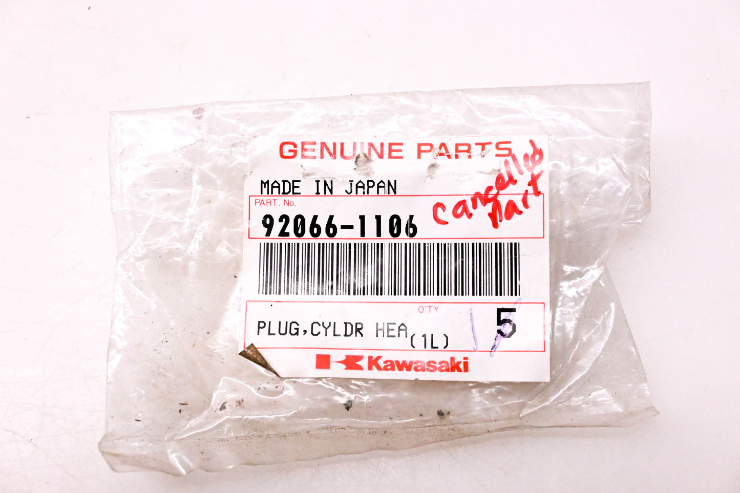 New OEM Kawasaki 92066-1106 Cylinder Head Plug NOS