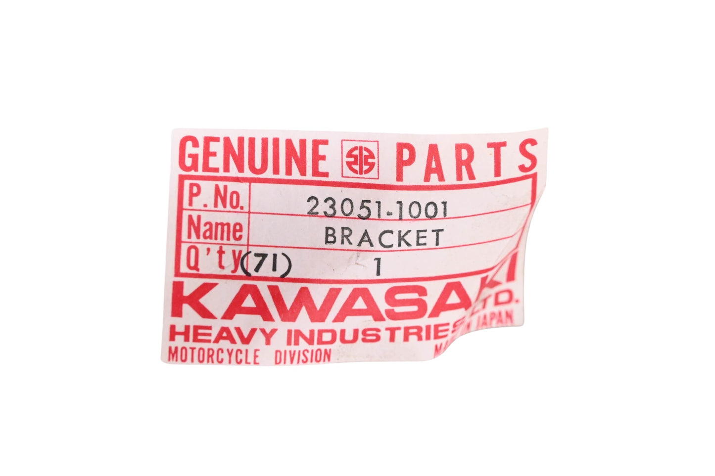 New OEM Kawasaki 23051-1001 Front Turn Signal Light Bracket NOS