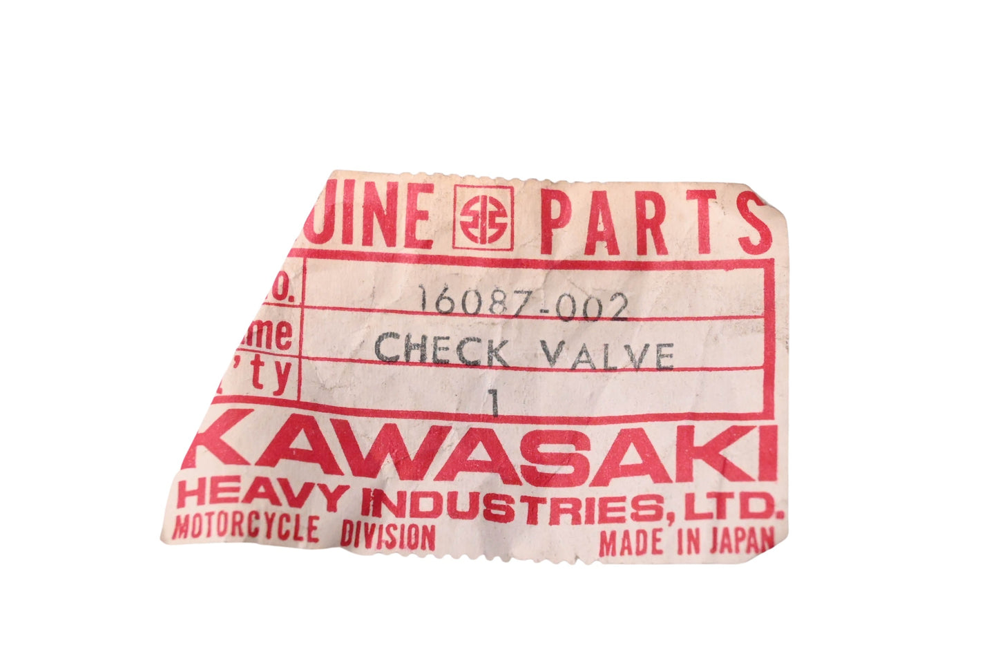 New OEM Kawasaki 16087-002 Oil Pump Check Valve NOS