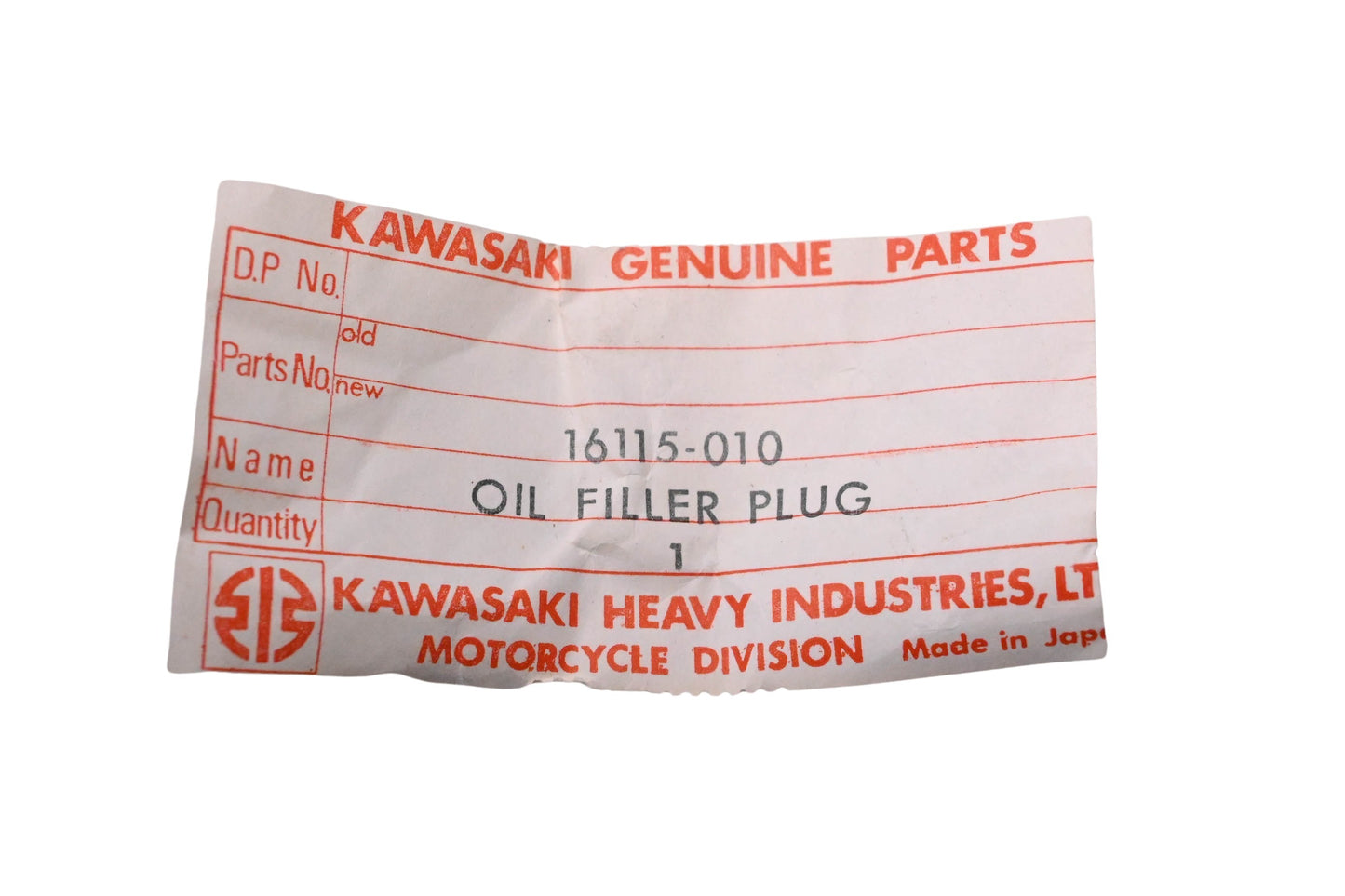 New OEM Kawasaki 16115-010 Oil Filler Plug NOS