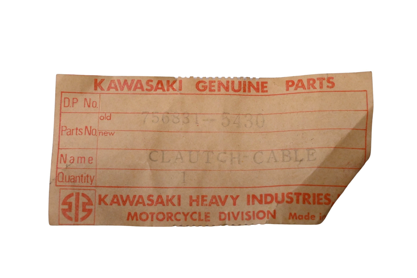 New OEM Kawasaki 756831-5430 Clutch Cable NOS