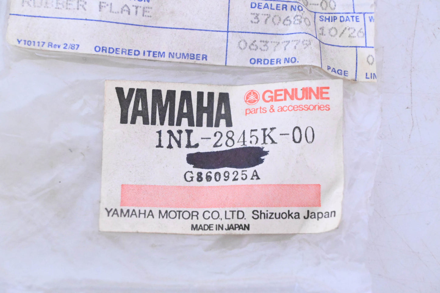 New OEM Yamaha 1NL-2845K-00-00 Rubber Plate Kit NOS