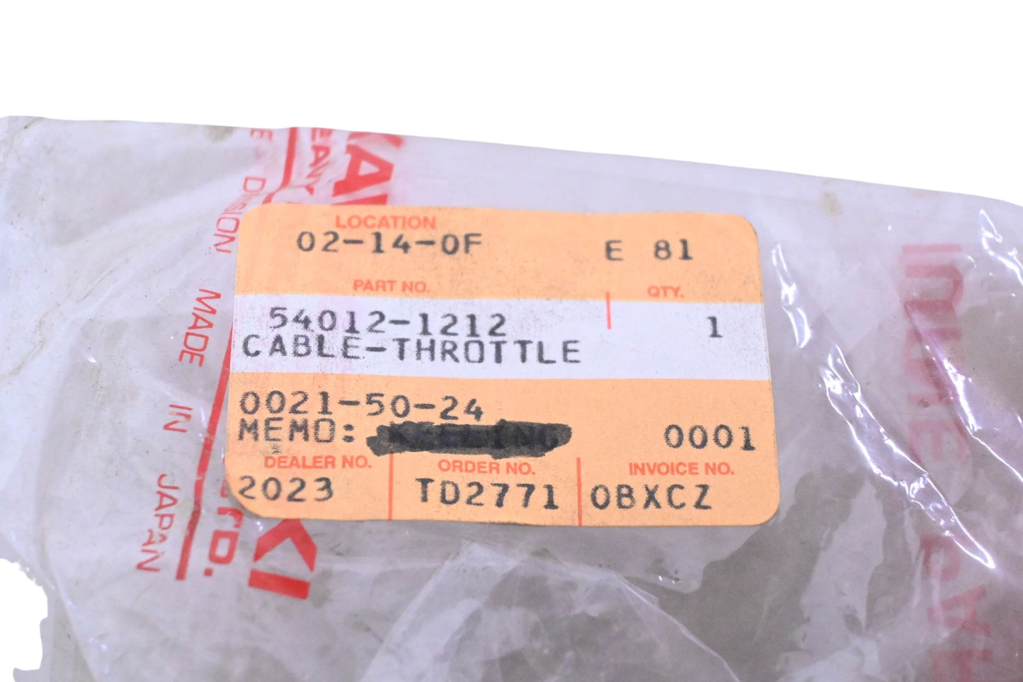 New OEM Kawasaki 54012-1212 Throttle Cable NOS