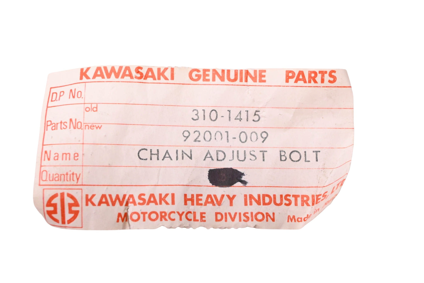 New OEM Kawasaki 92001-009 Chain Adjuster Bolt NOS