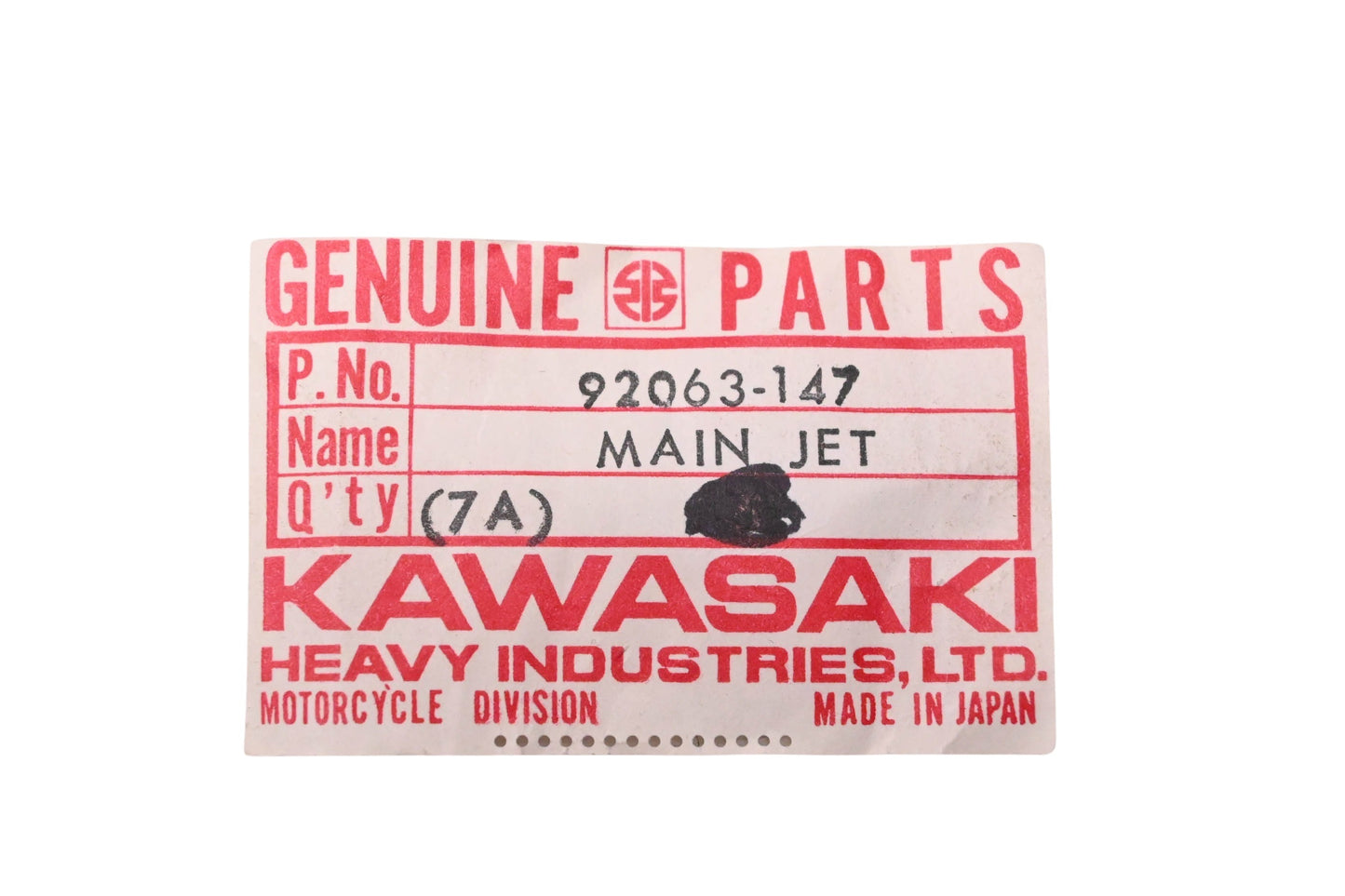 New OEM Kawasaki 92063-147 Main Jet 130 NOS