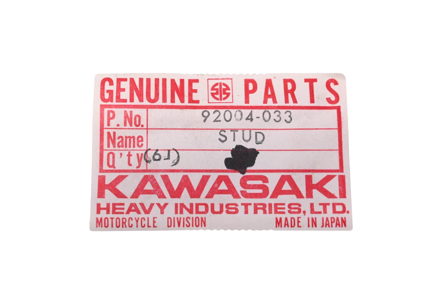 New OEM Kawasaki 92004-033 Stud 6x120 NOS