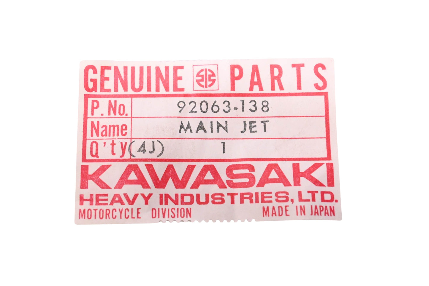 New OEM Kawasaki 92063-138 Main Jet 140 NOS