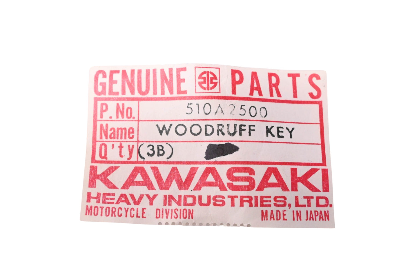 New OEM Kawasaki 510A2500 Oil Pump Woodruff Key NOS