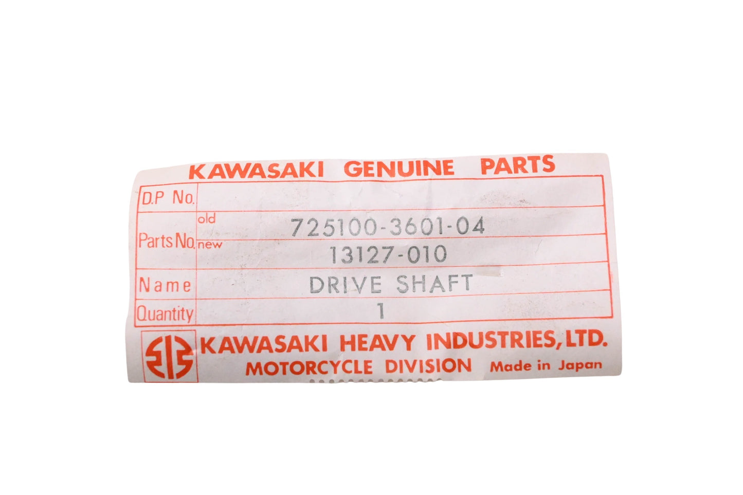 New OEM Kawasaki 13127-010 Drive Shaft NOS