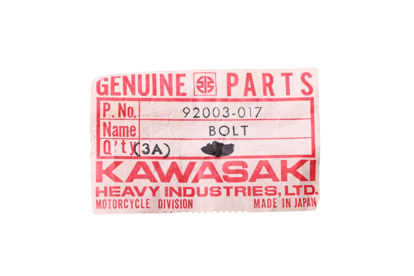 New OEM Kawasaki 92003-017 Torque Fitting Link Bolt NOS