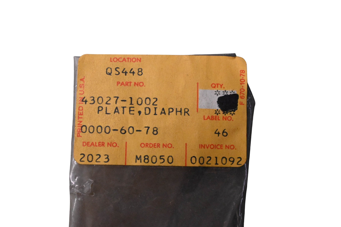 New OEM Kawasaki 43027-1002 Diaphragm Plate NOS
