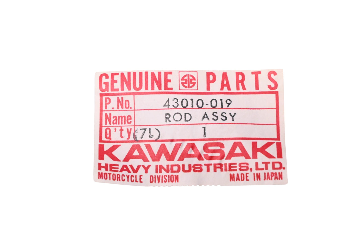 New OEM Kawasaki 43010-019 Brake Rod Assembly NOS
