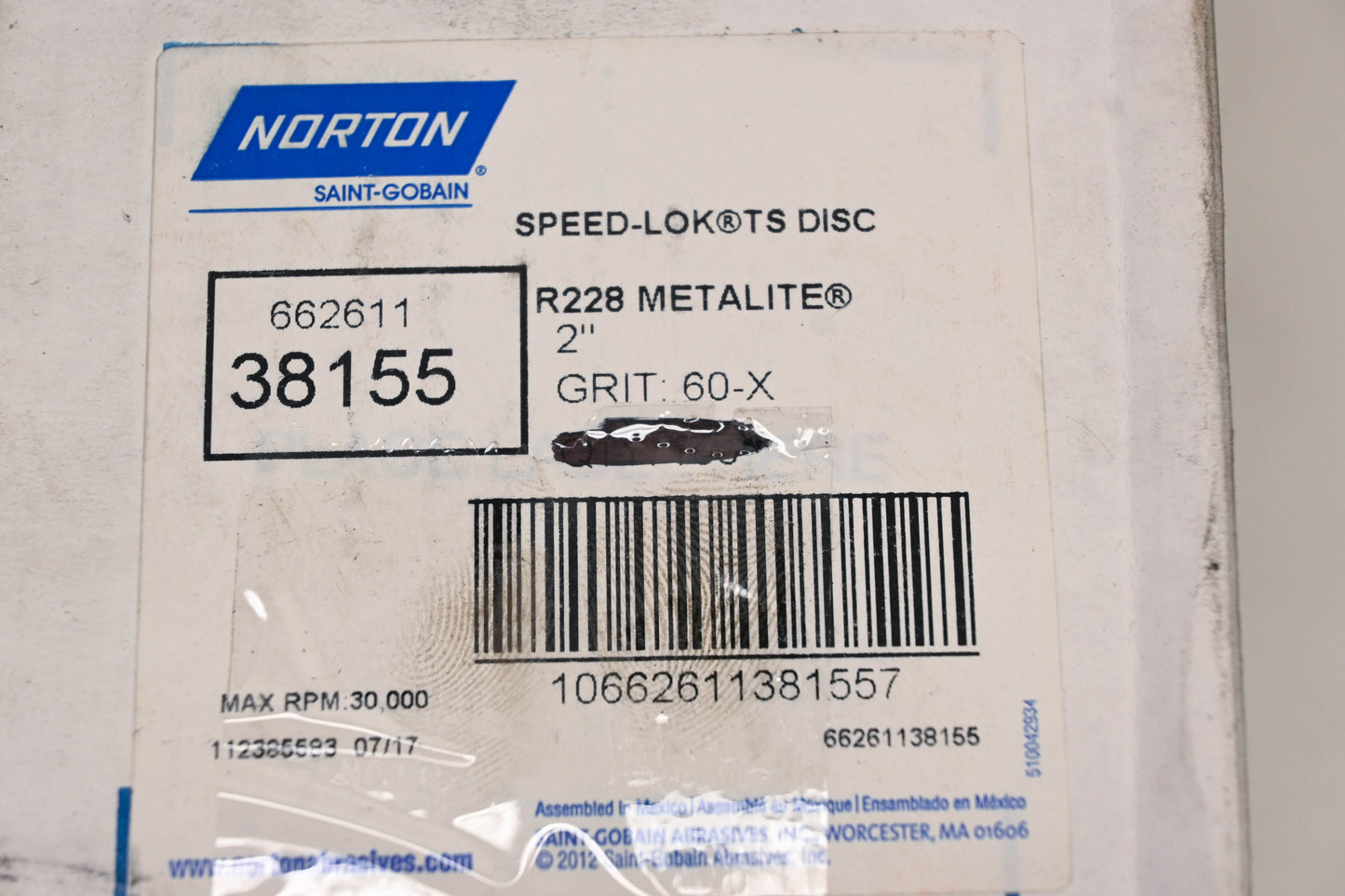 Norton 38155, 662611 Speed-Lok R228 Metalite 60-x Grit TS Discs Qty 29 NOS