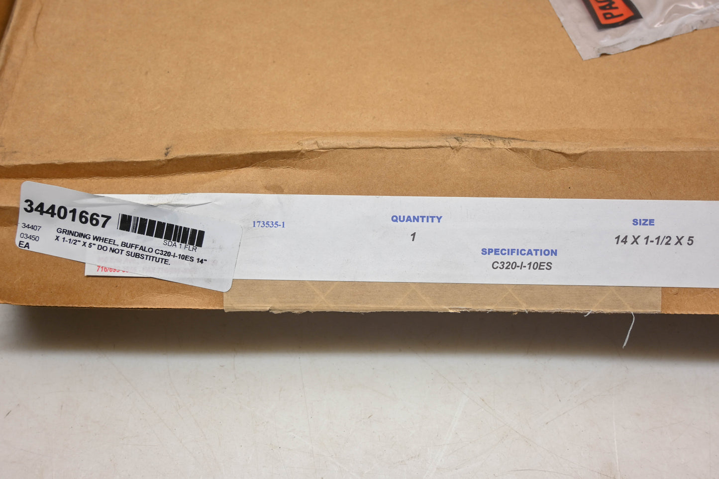 Buffalo Abrasives 173535-1, 34401667 C320-I-10ES Grinding Wheel 14"x1-1/2"x5" NOS