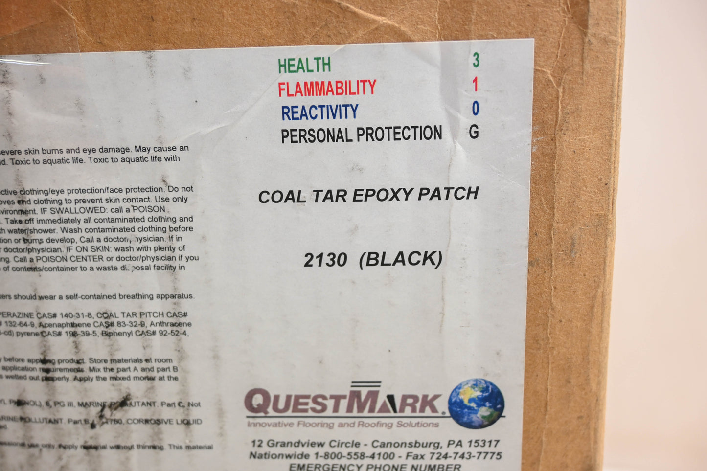 QuestMark CM2130, 2130, 30130176 Black Coal Tar Epoxy Patch 6 Gallon NOS