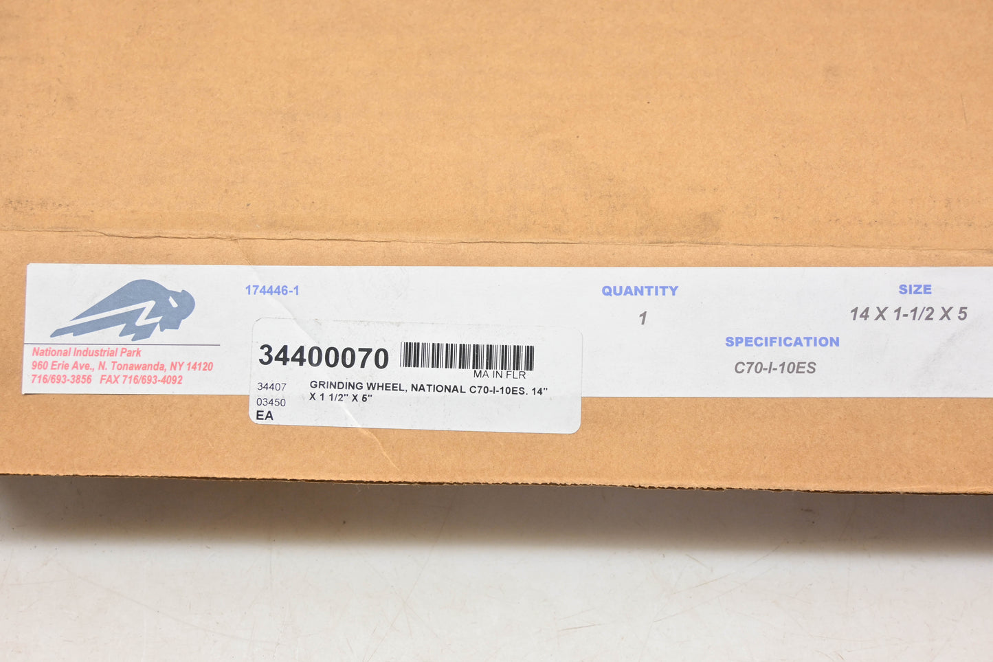 Buffalo Abrasives 174446-1, 34400070 C70-I-10ES Grinding Wheel 14"x1-1/2"x5" NOS
